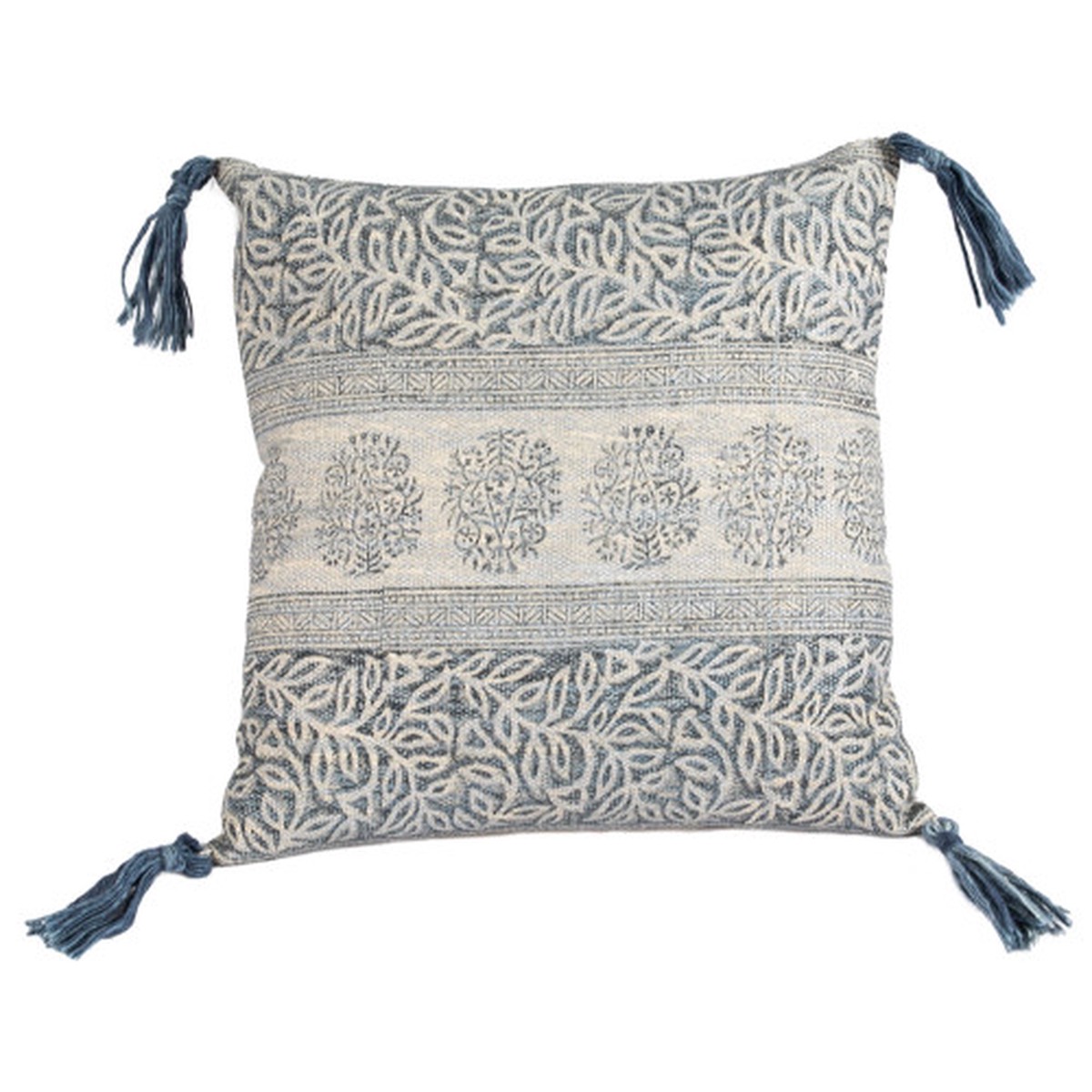 20″ Blue and White Decorative Square Cotton Cushion – Feather and Down Filler