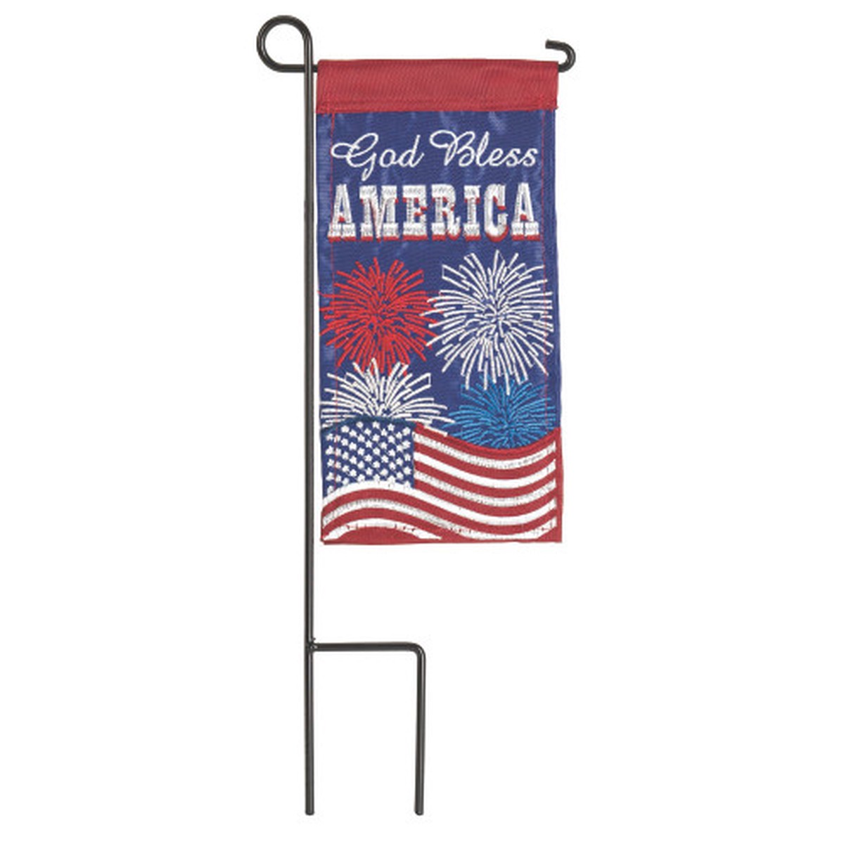 Embroidered God Bless America Patriotic Outdoor Mini Flag with Pole - 8.5" x 4"