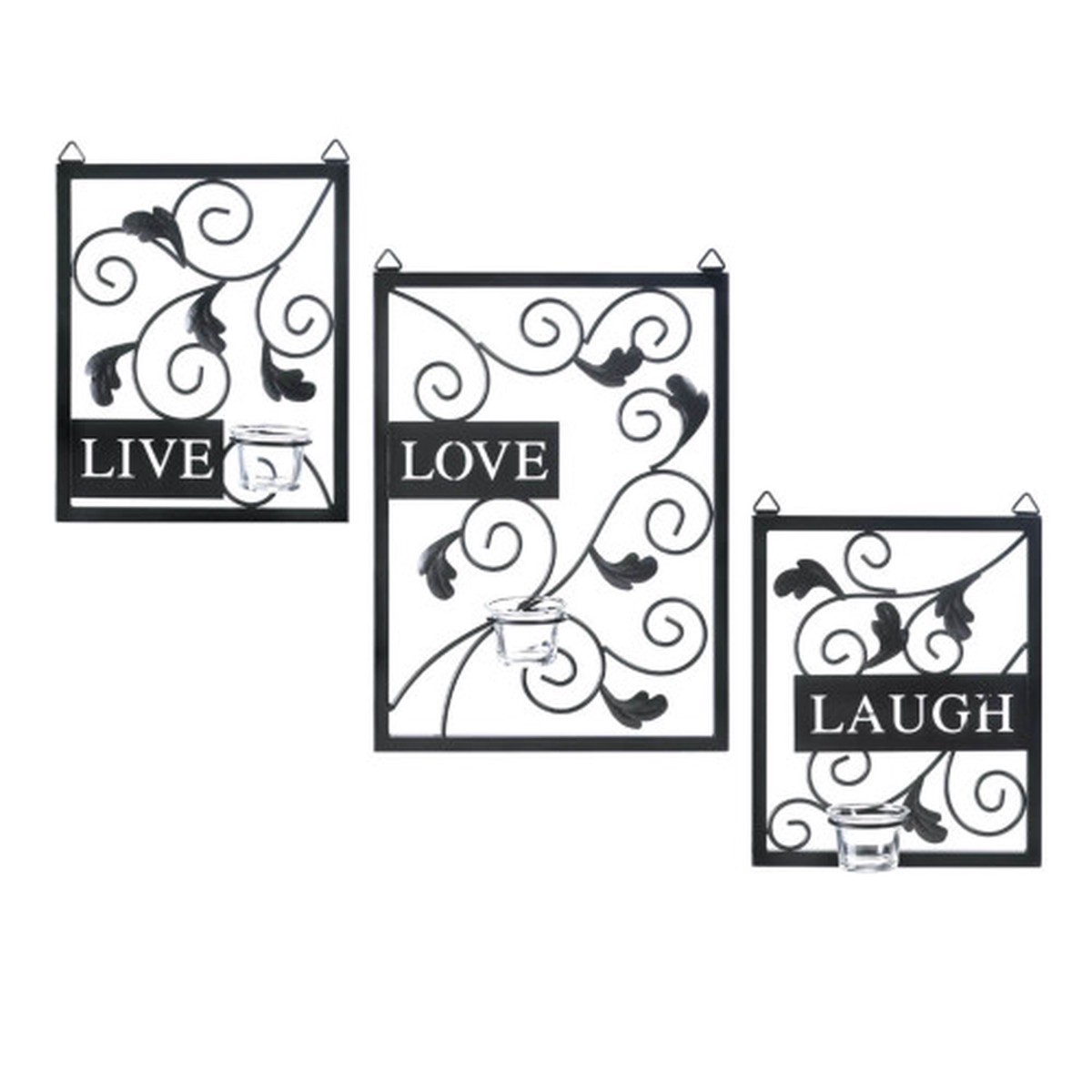 “Live Love Laugh” Candle Holder Wall Decorations – 14.5″ – Black – Set of 3