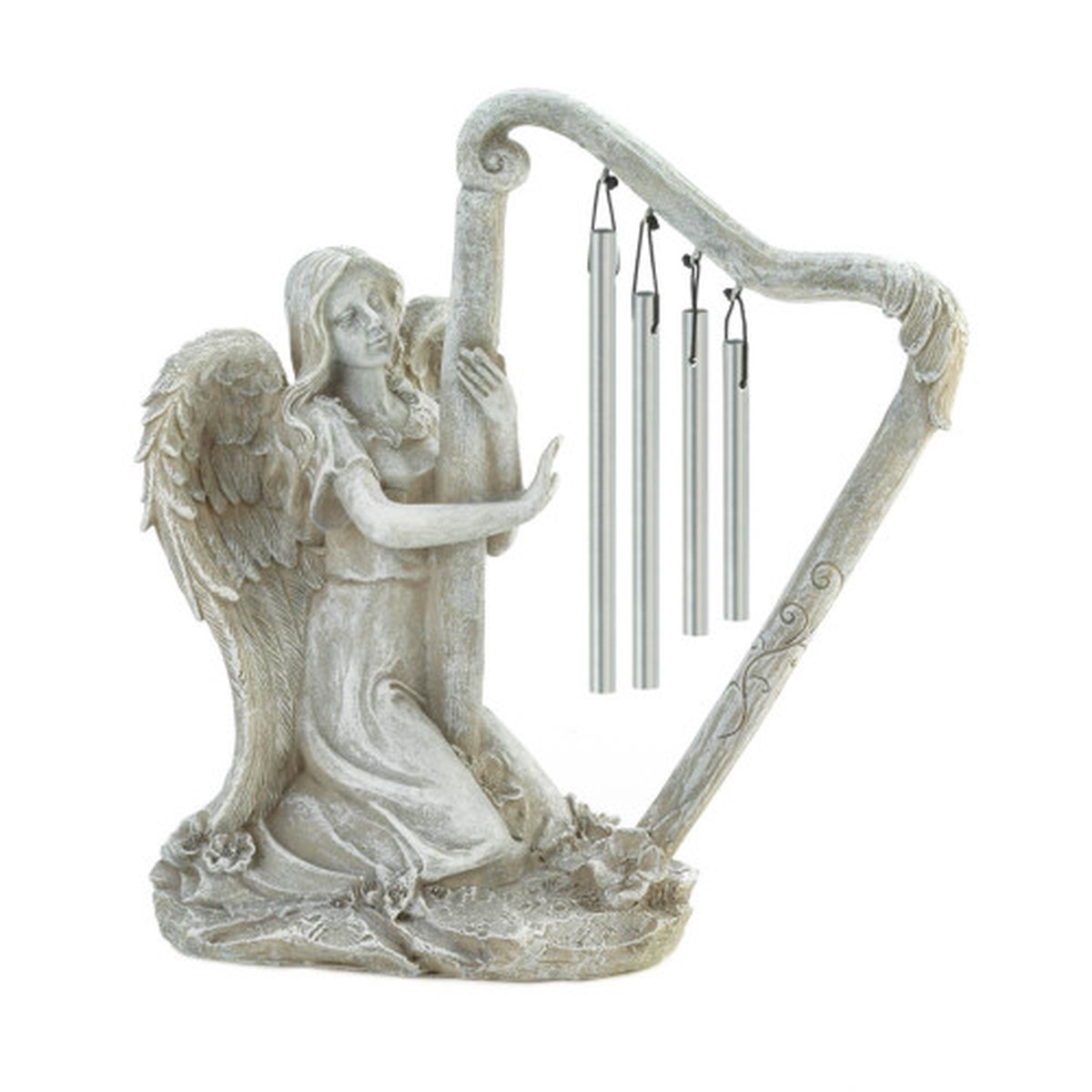 Rustic Angel Harp Wind Chime - 10.5" - White