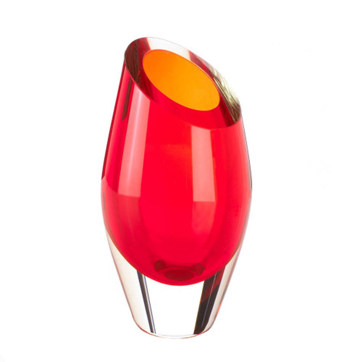 10.75″ Candy Red and Clear Contemporary Cut Glass Vase