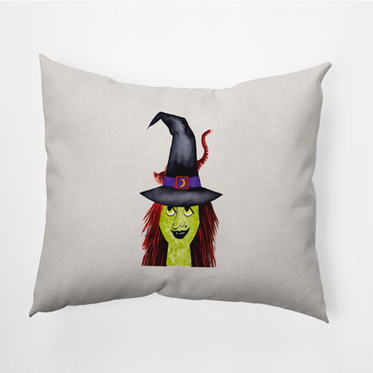 14″ x 20″ Ivory and Green Halloween Witch Hat Rectangular Outdoor Throw Pillow