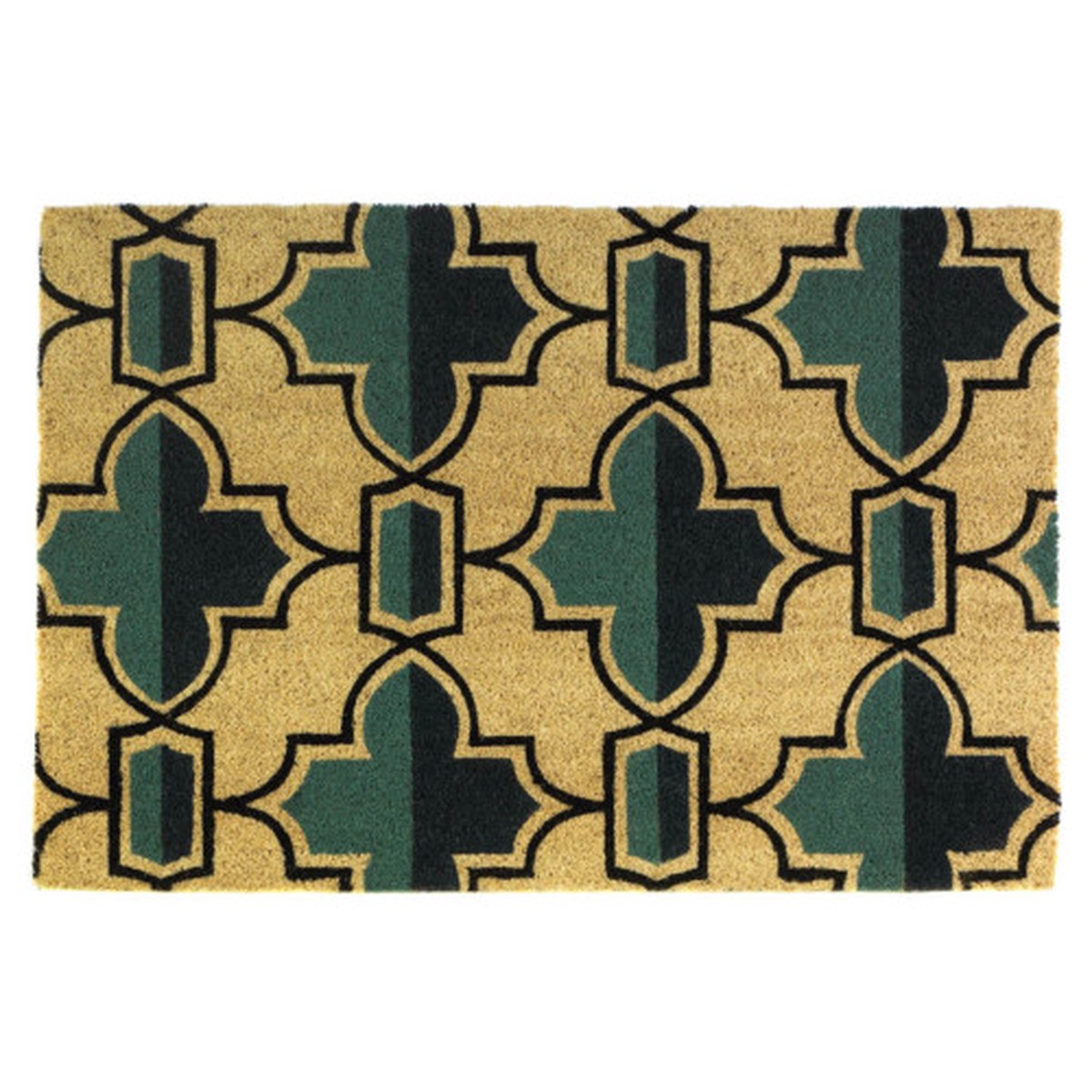 16″ x 23″ Beige and Green Geometric Slip Resistant Doormat