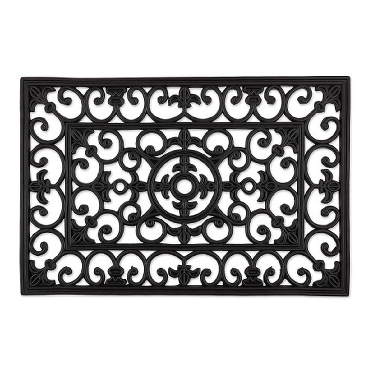 18″ x 30″ Black Rectangular Natural Rubber Wrought Iron Doormat