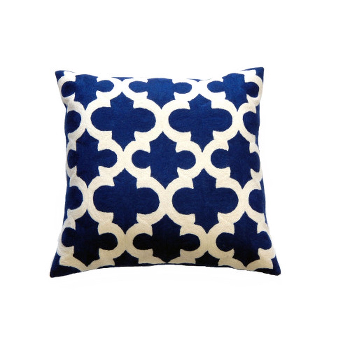 20″ Blue and White Decorative Cotton Square Cushion – Feather and Down Filler