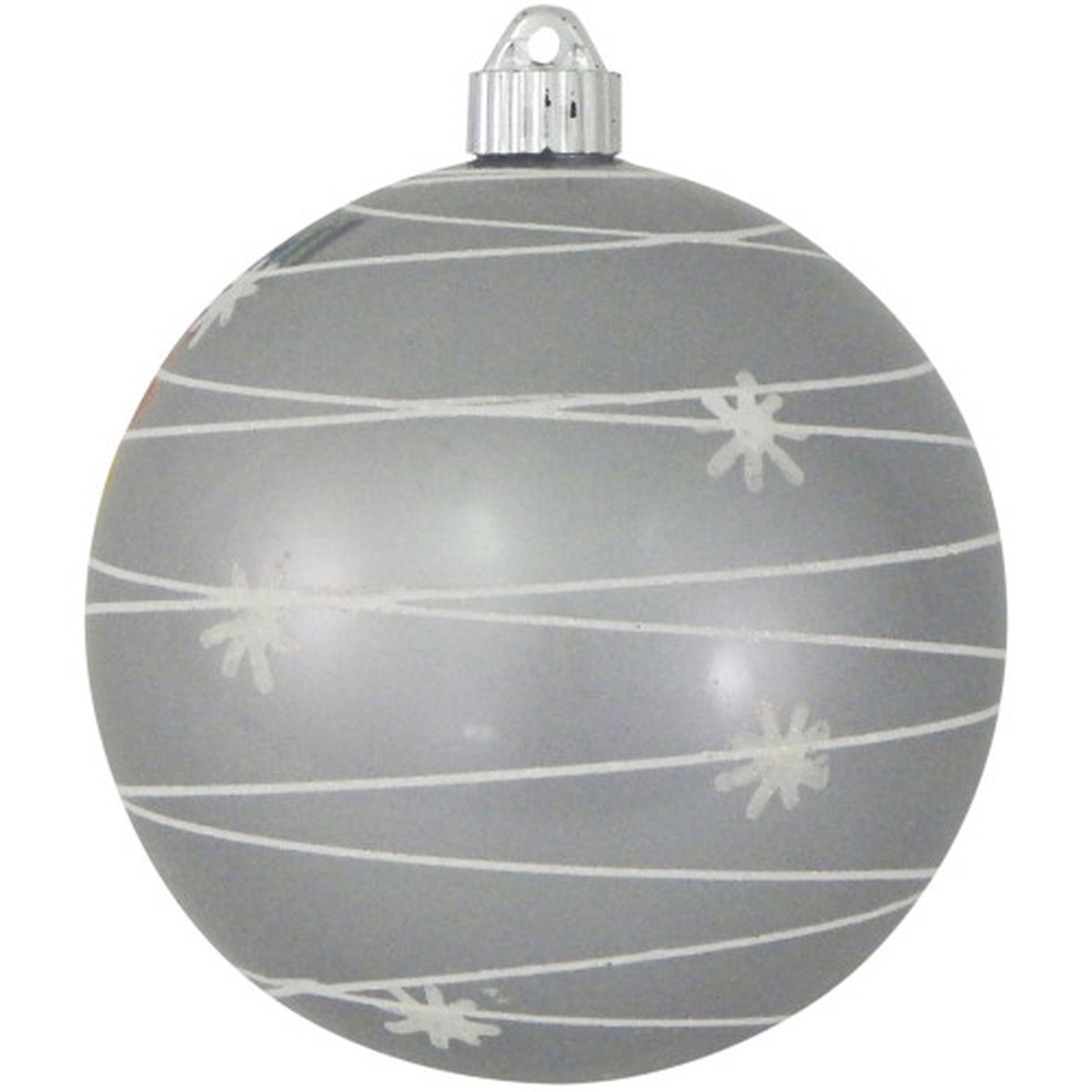 2ct Candy Silver and White Tangle with Stars Shatterproof Matte Christmas Ball Ornaments 6″ (150mm)