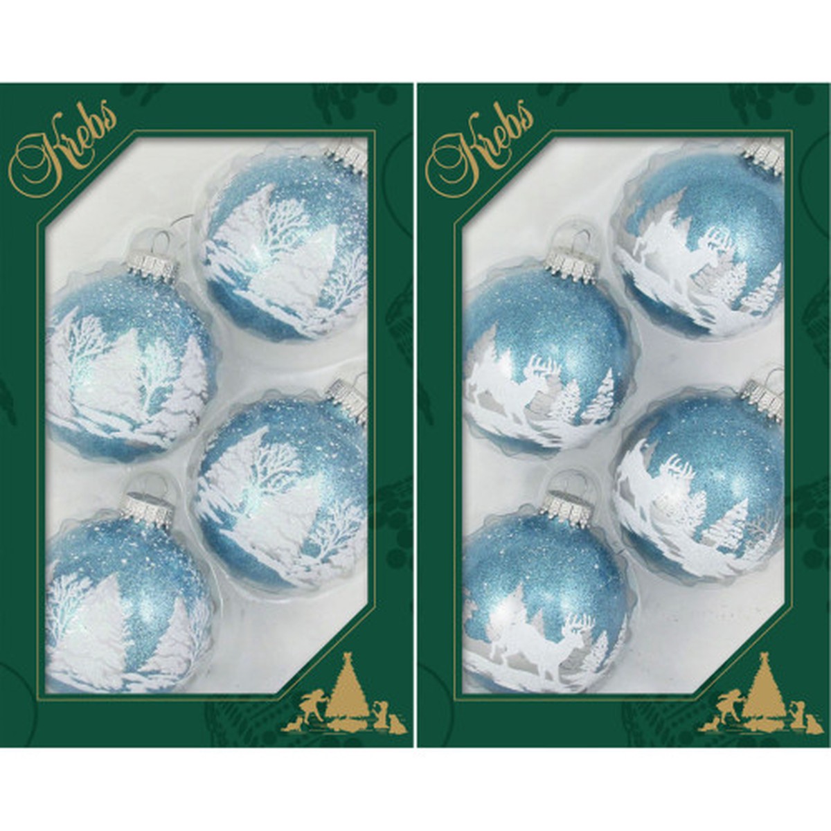 8ct Blue Trees and Reindeer Christmas Ball Ornaments 2.5" (67mm)