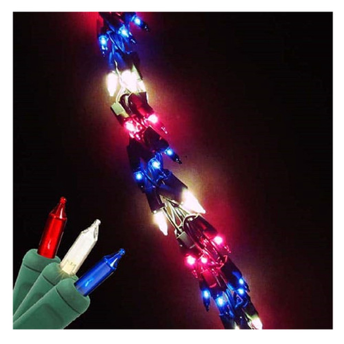 Direct Chain Patriotic Garland Lights - Red, Blue and White - 9' Green Wire
