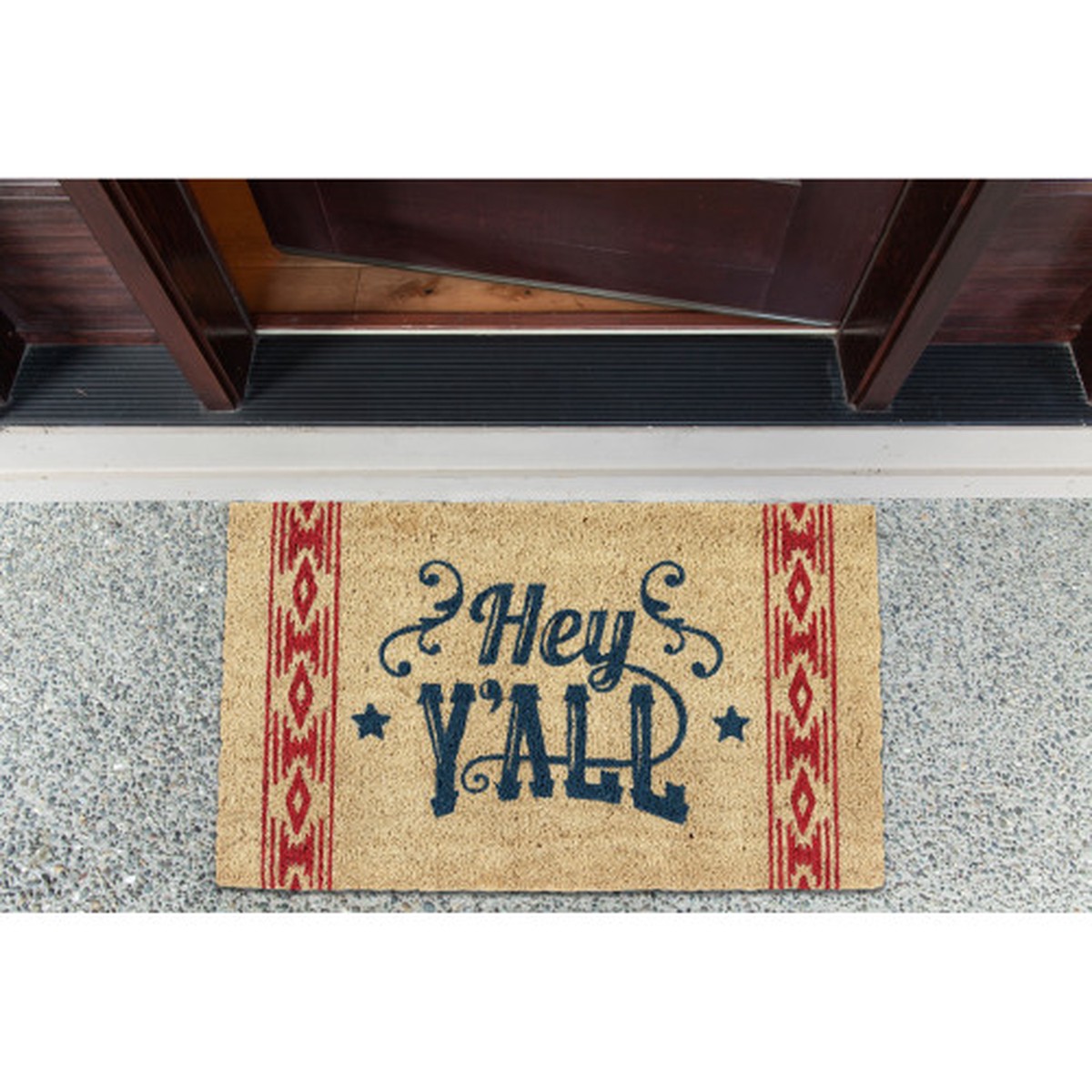 “Hey Y’All!” Rectangular Coir Doormat – 18″ x 30″ – Beige and Red