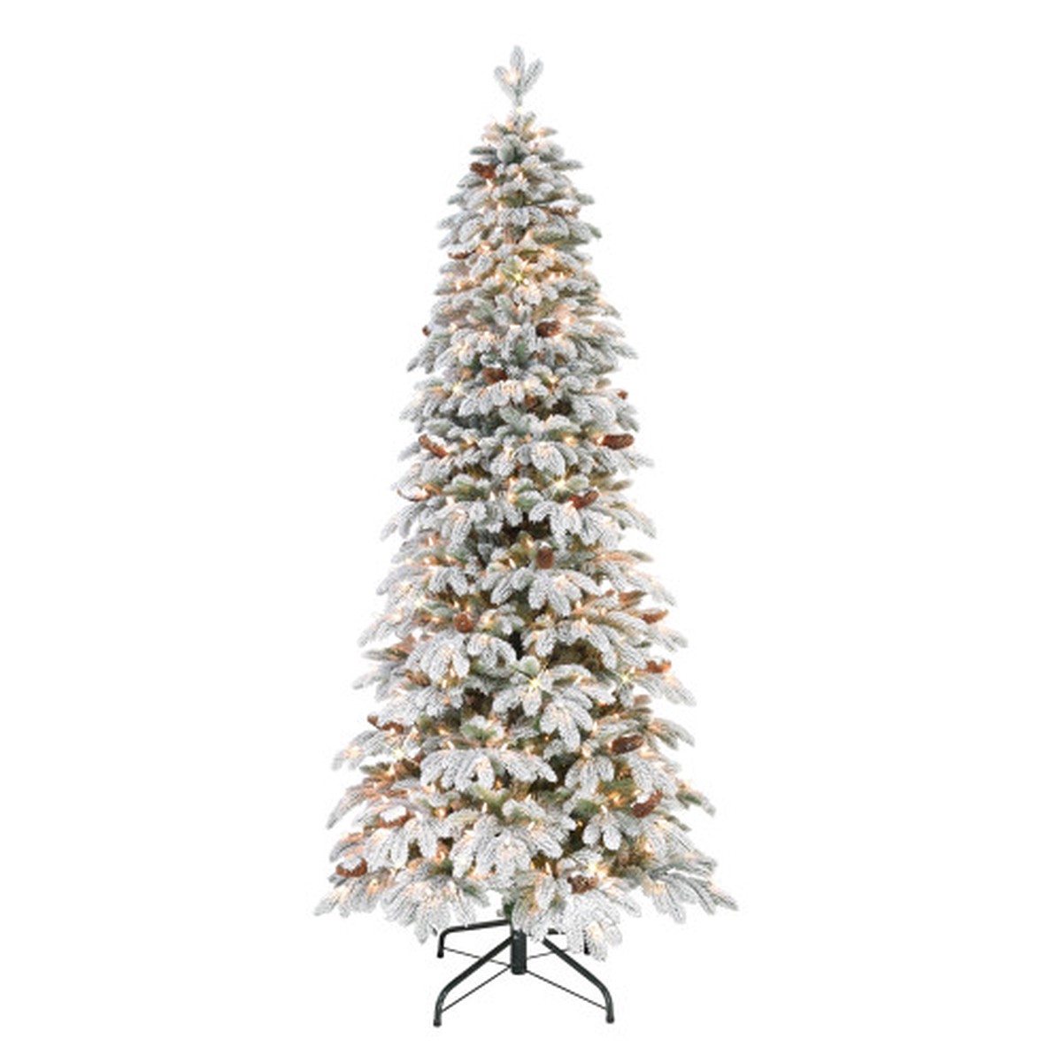 Pre-lit Flocked Slim Spruce Artificial Christmas Tree - 7.5 - Clear Lights