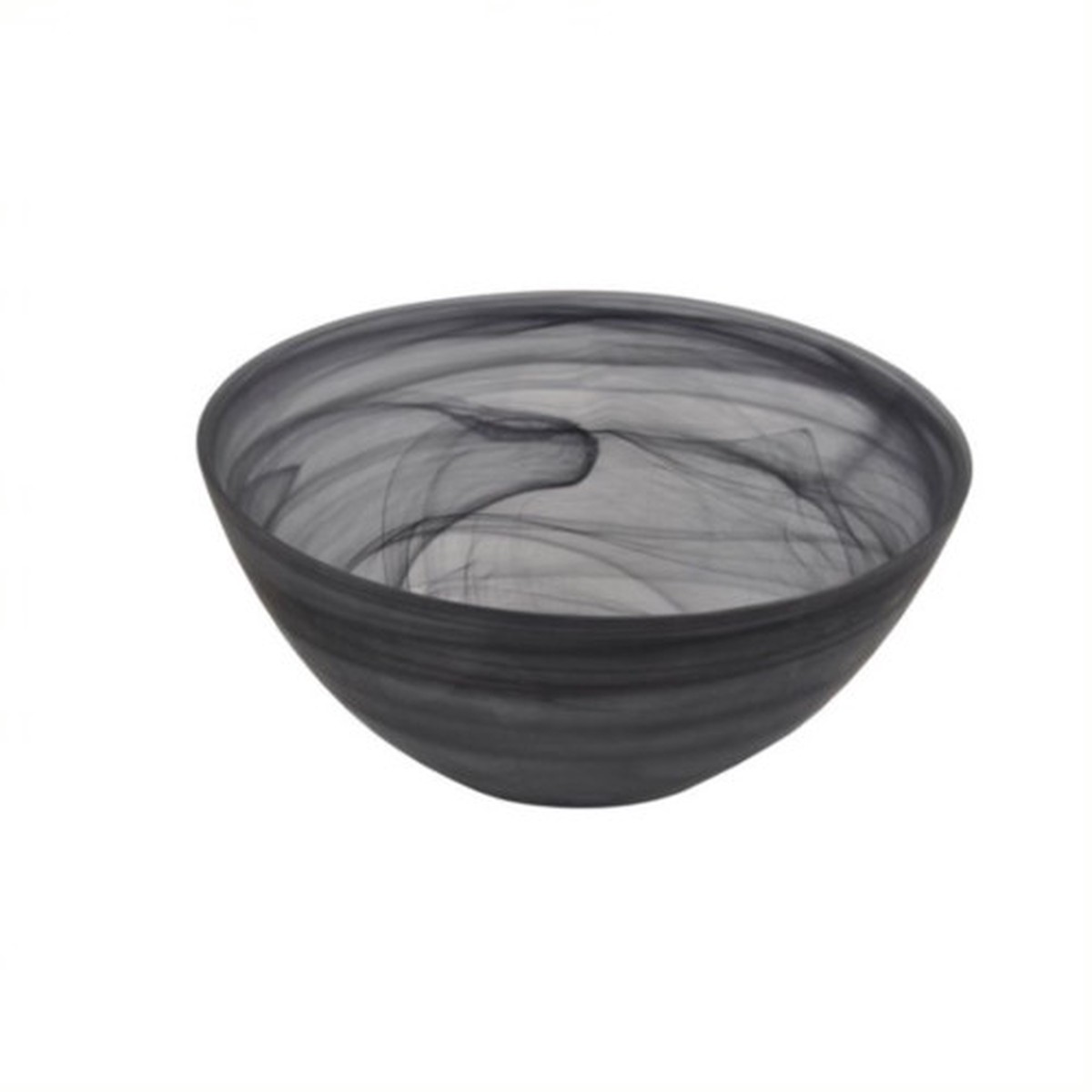 11.75″ Alabaster Black Round Shape Swirl Lg Glass Serve Bowl