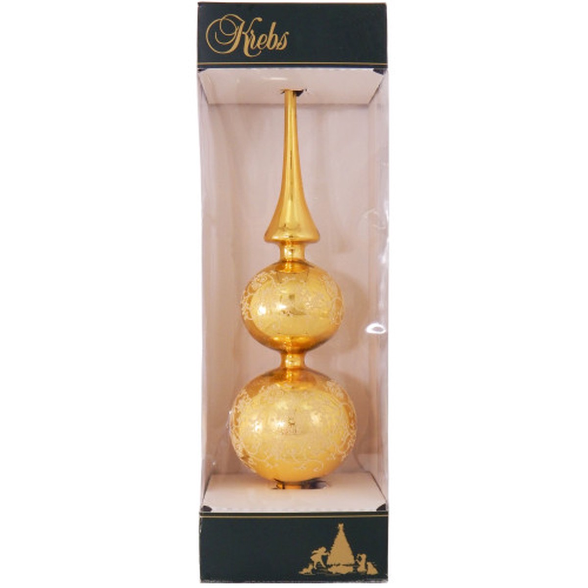 13" Gold Floral Glitter Lace Shiny Glass Finial Christmas Tree Topper - Unlit
