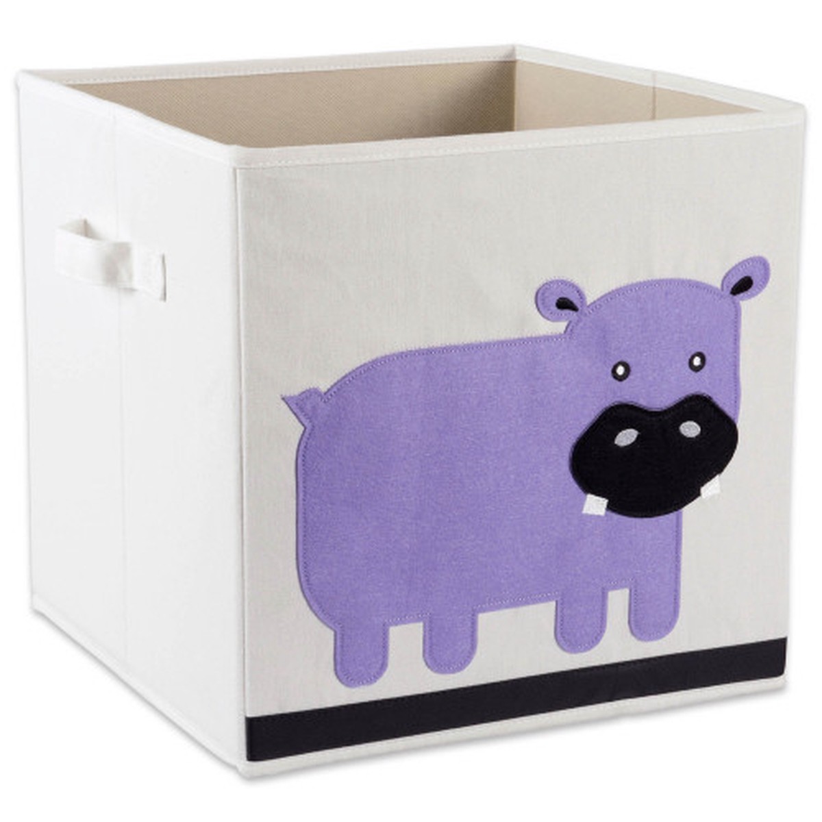 13″ Purple and White Hippo Themed Cube-Like Storage Basket