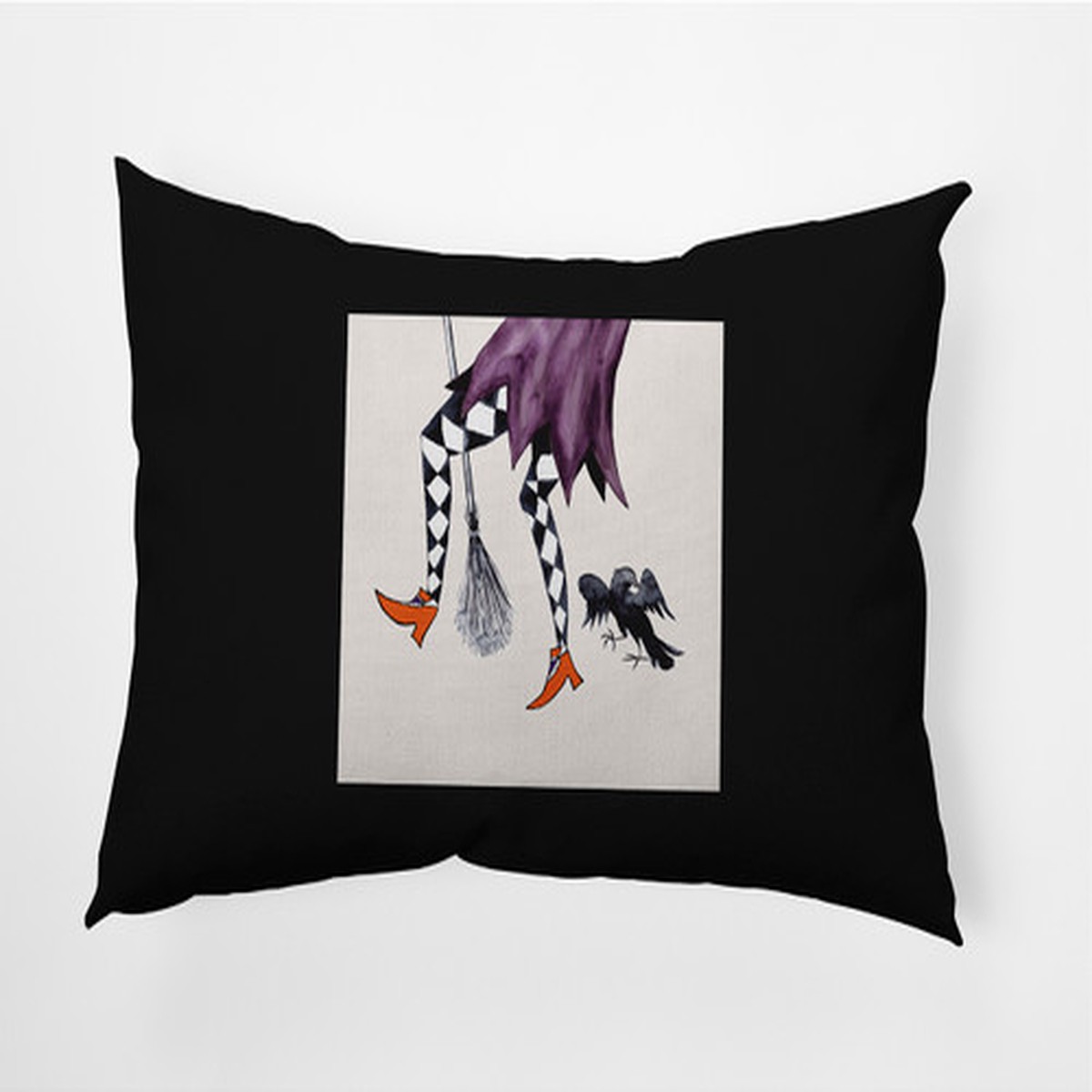 14″ x 20″ Black and Ivory Halloween Fly Away Witch Outdoor Throw Pillow