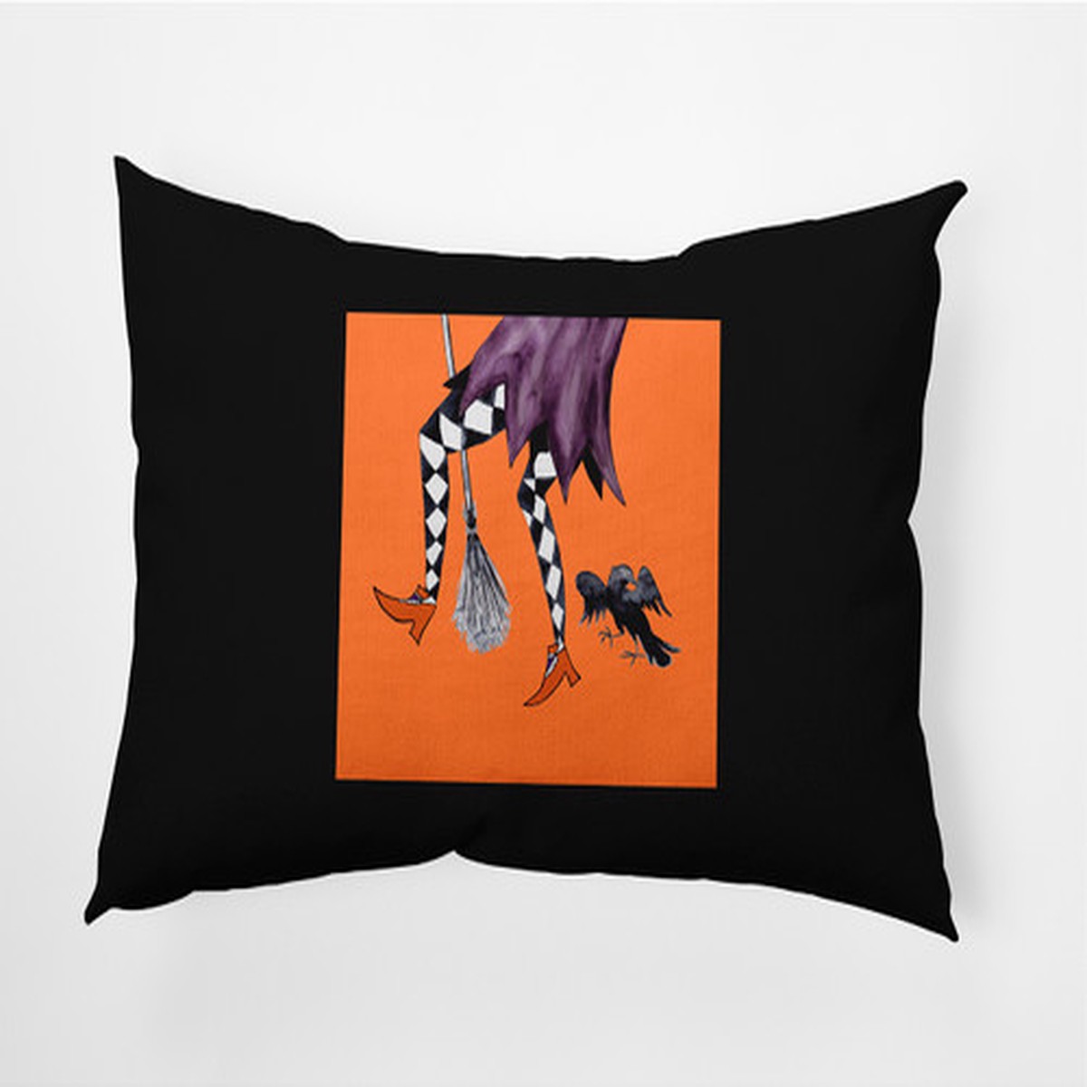 14″ x 20″ Black and Orange Halloween Fly Away Witch Outdoor Throw Pillow