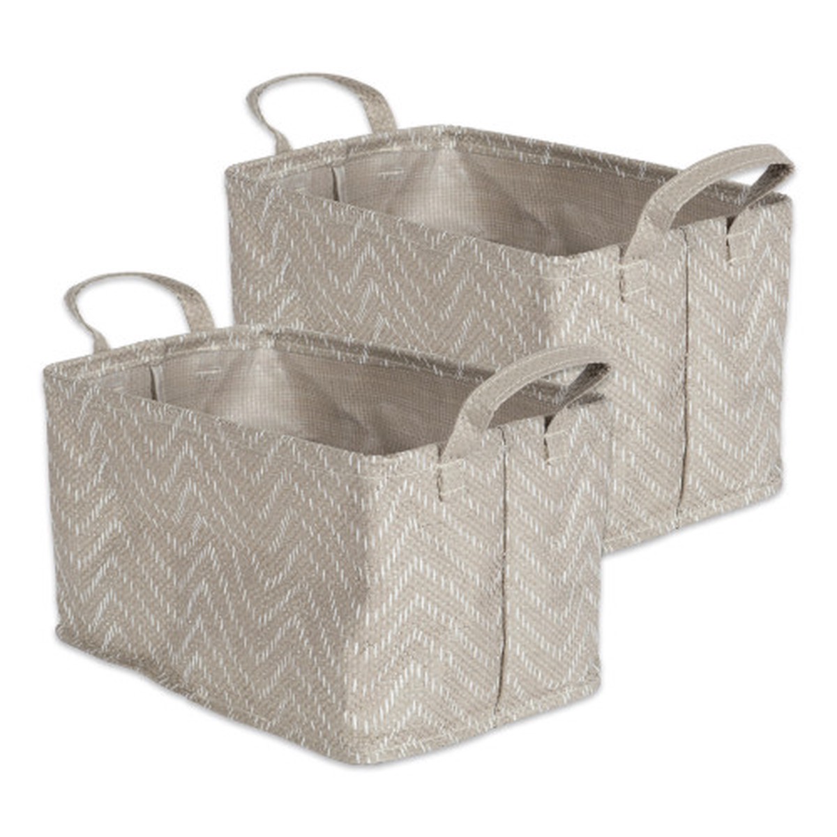 Set of 2 Beige and White Storage Bin 14″