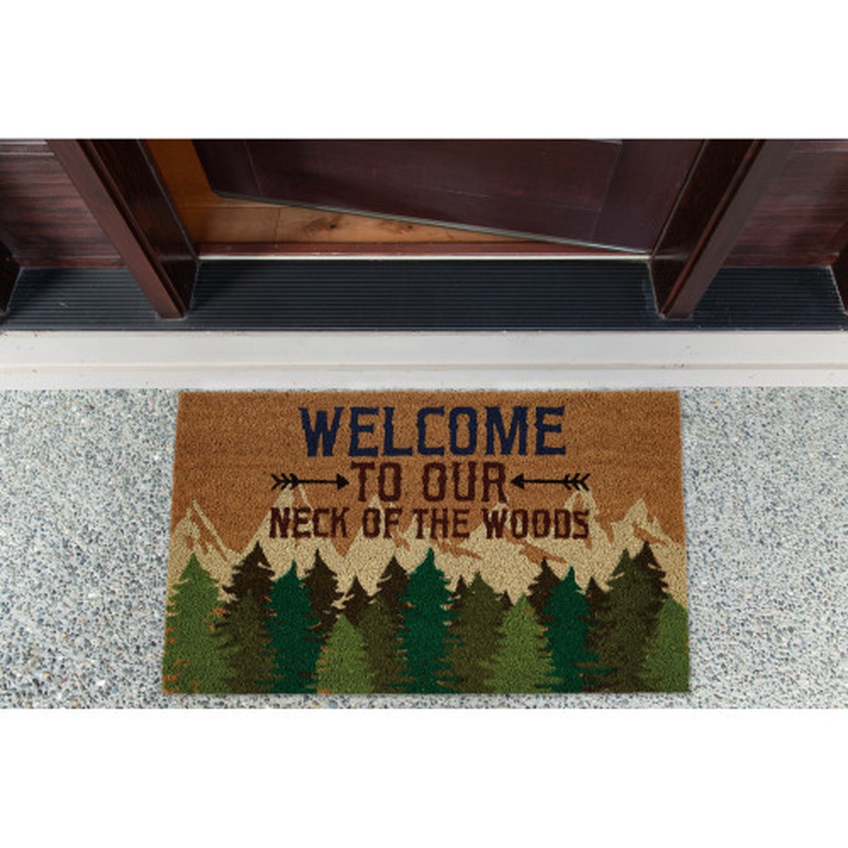 Welcome Neck of the Woods Rectangular Coir Doormat – 18″ x 30″