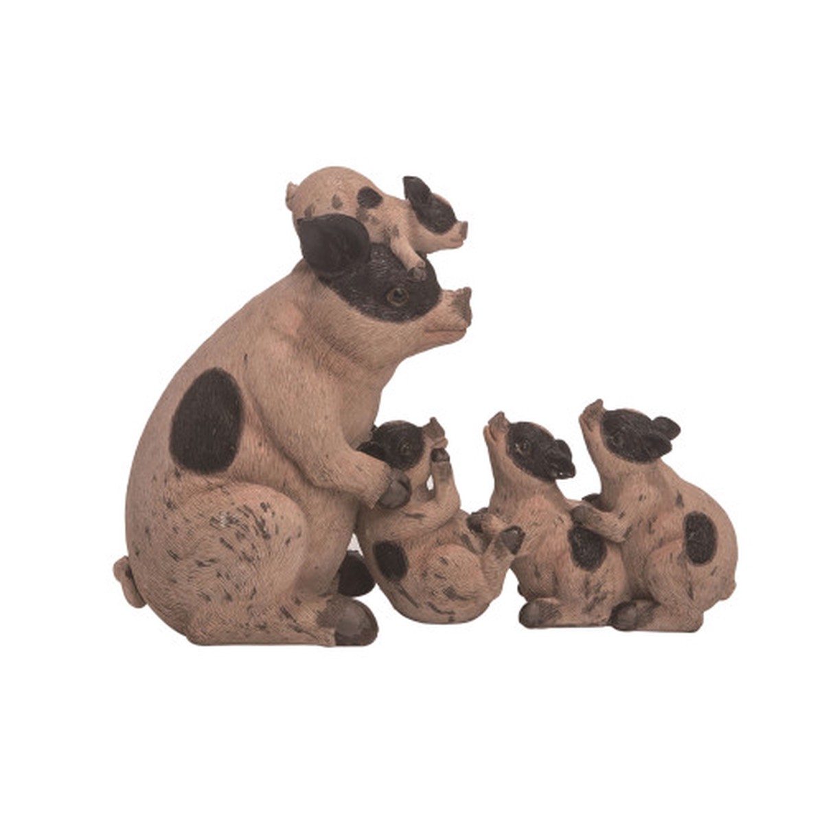 10″ Brown and Black Easter Pig Family Statuette