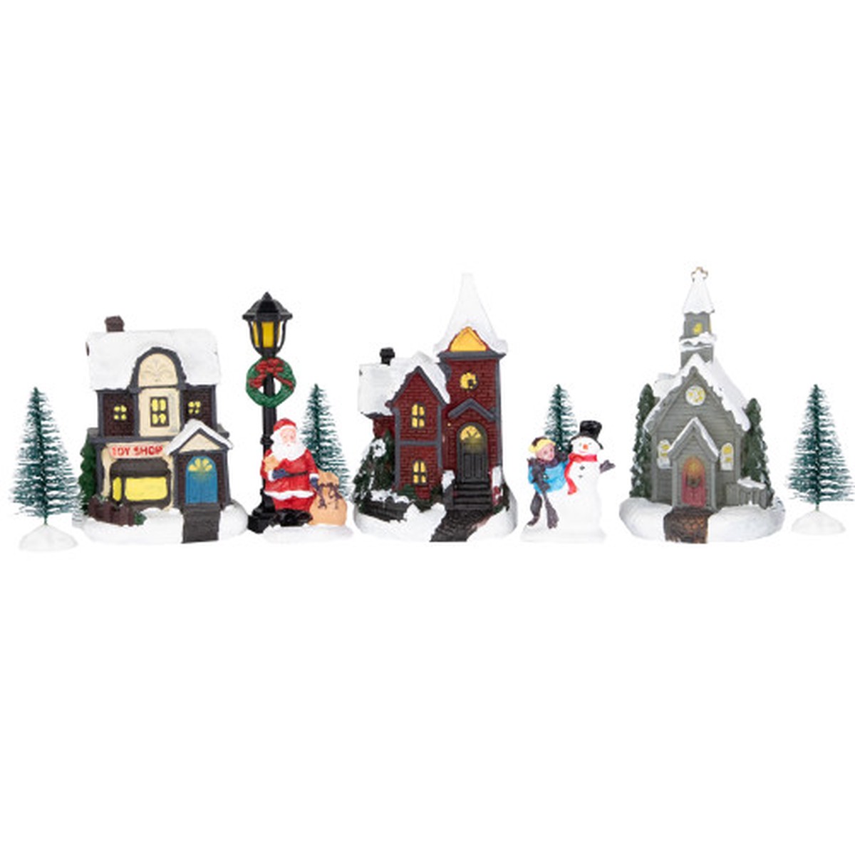 10-Piece LED Lighted Houses and Trees Christmas Village Display Set