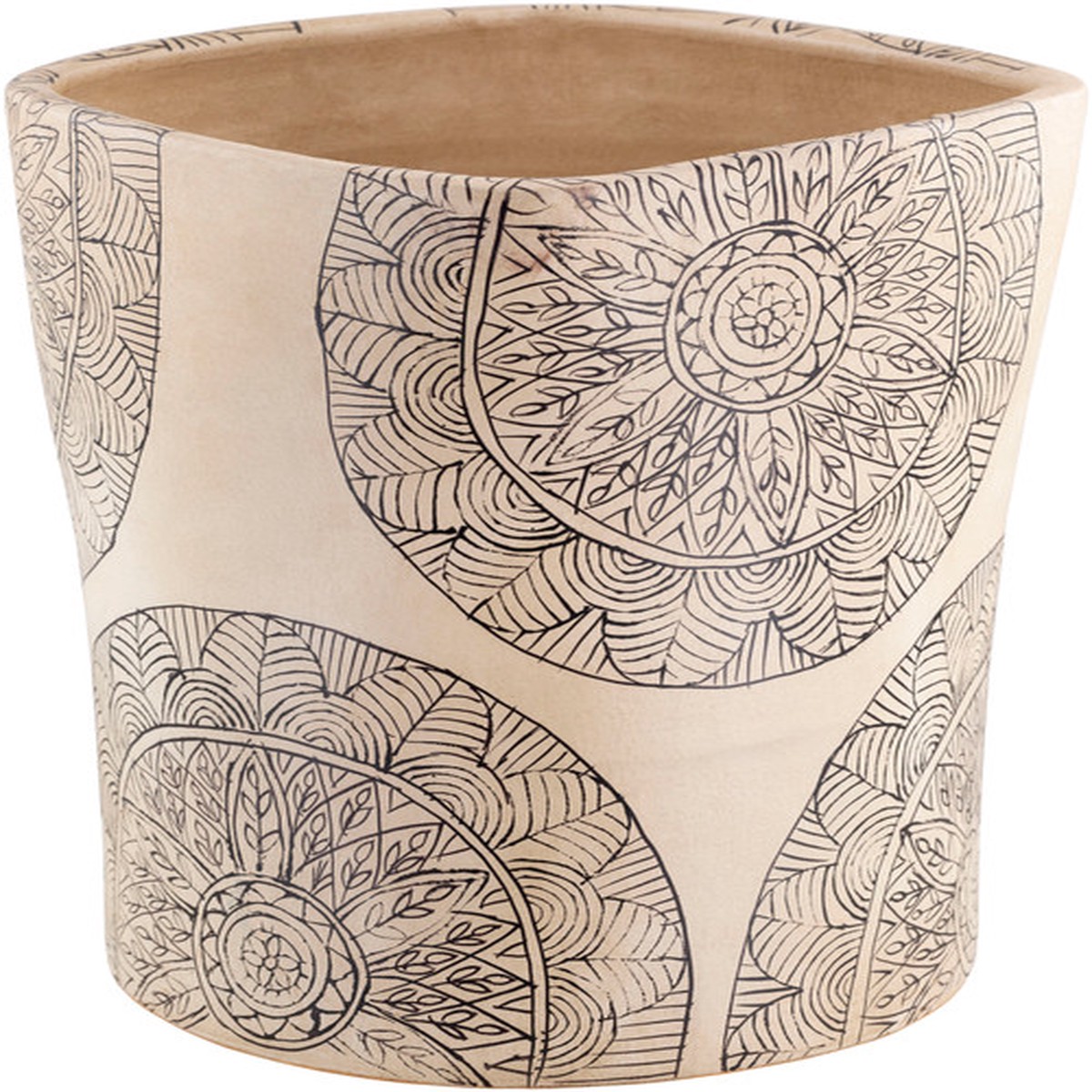 12″ Beige and Black Mandala Art Indoor Flower Planter