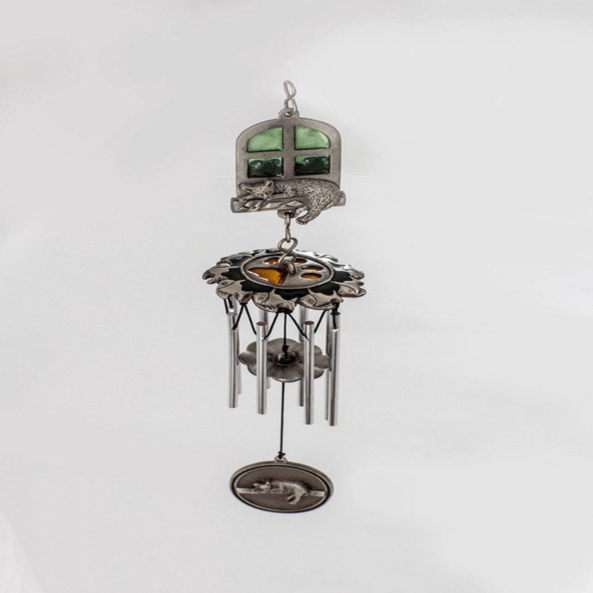 13″ Yellow, Green and Silver Cat Bereavement Chime