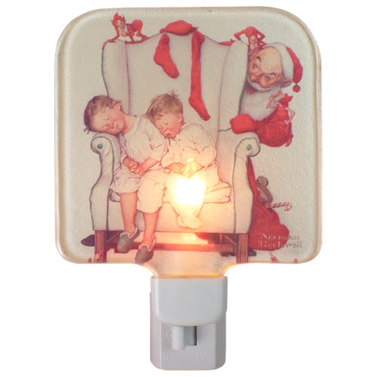 4" Norman Rockwell 'Santa Looking at Two Sleeping Children' Glass Christmas Night Light