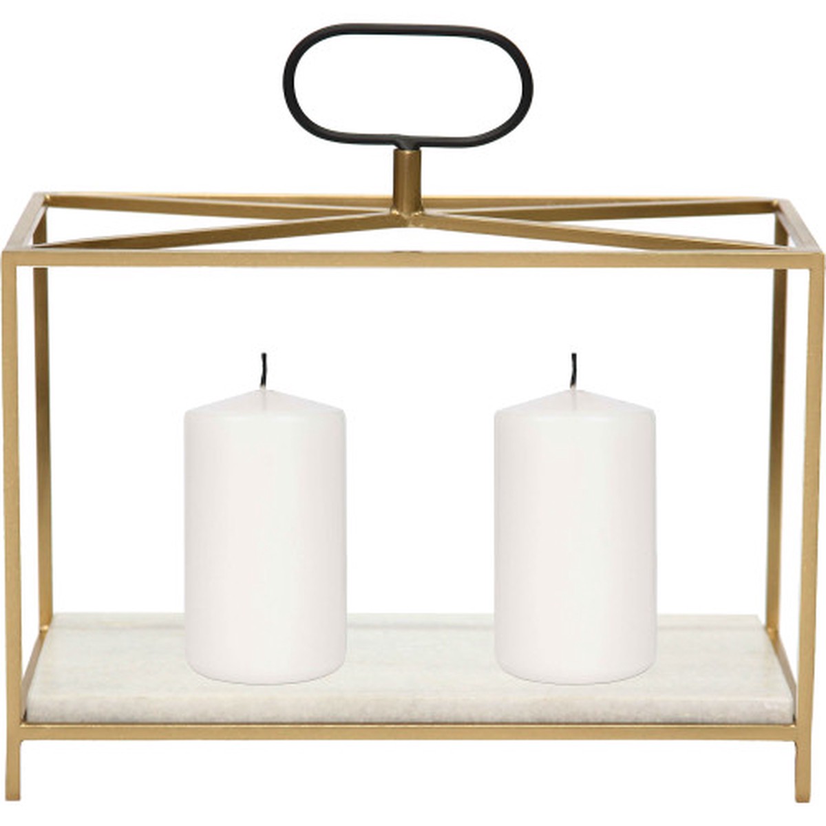 13″ White and Gold Traditional Rectangular Candle Holder