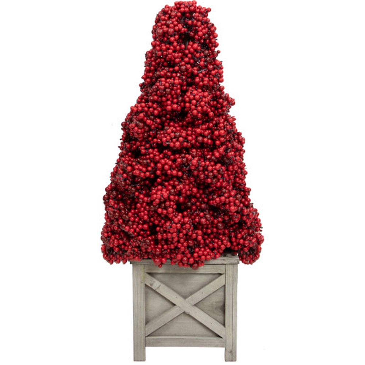 24″ Artificial Berry Cone Potted Christmas Topiary with Wood Base – Red