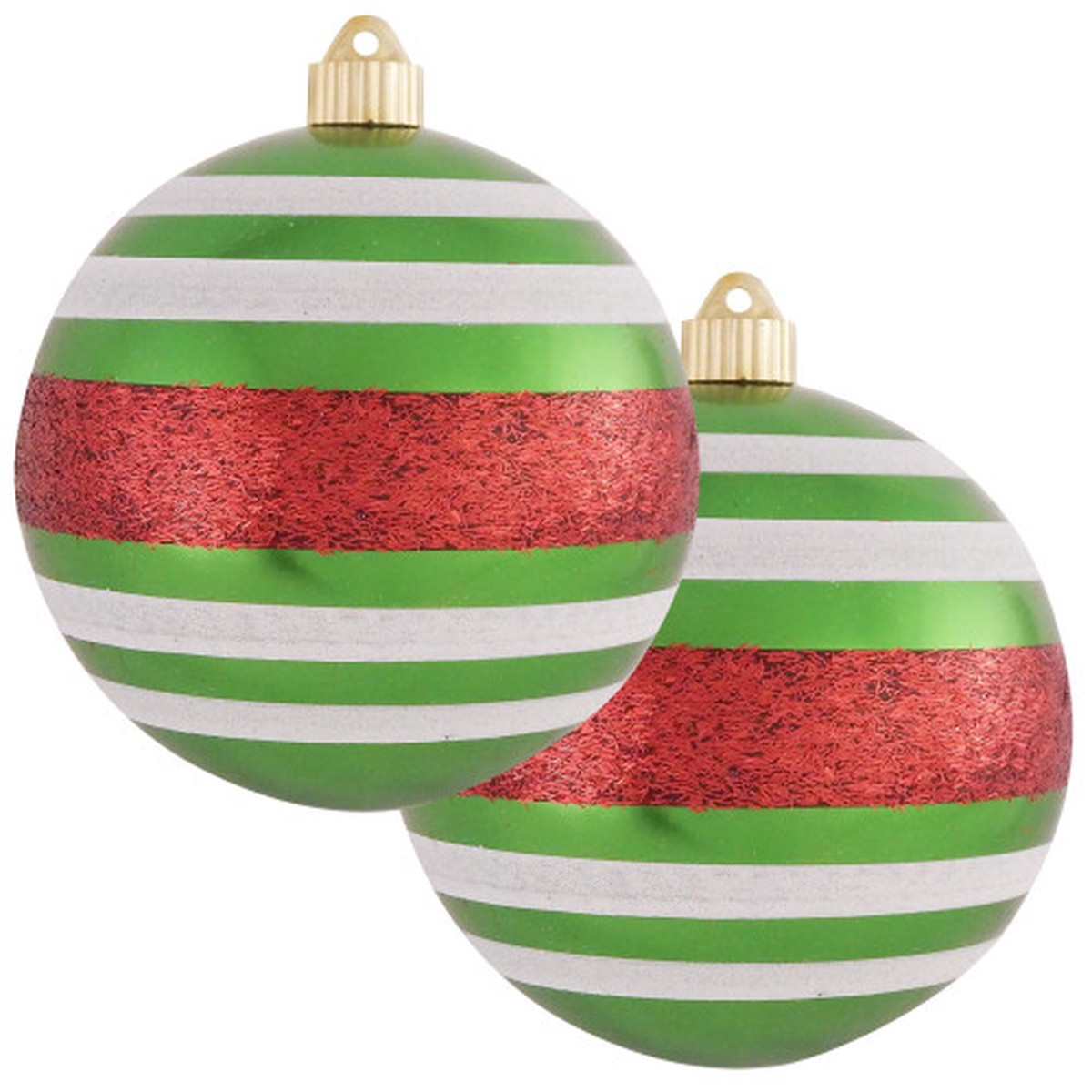 2ct Limeade and Red Striped Shatterproof Christmas Ball Ornament 6″ (150mm)