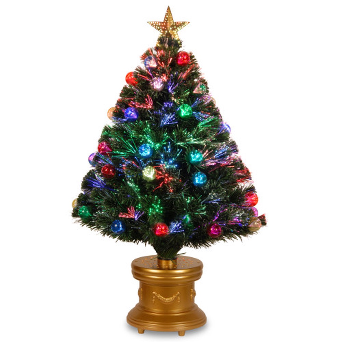 3' Pre-Lit Medium Artificial Ornamented Christmas Fireworks Tree, Fiber Optic Lights