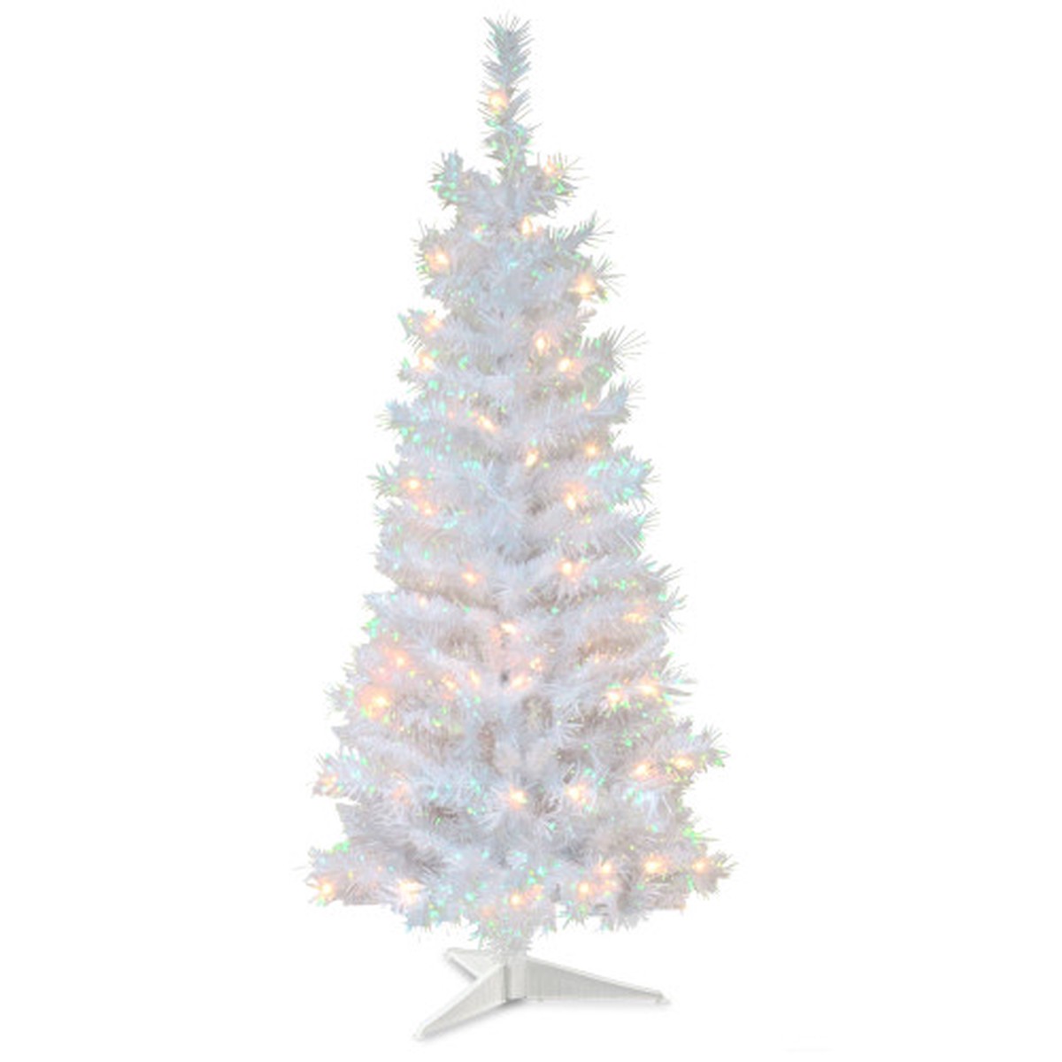 4' Pre-Lit Medium Iridescent White Tinsel Artificial Christmas Tree, Clear Lights