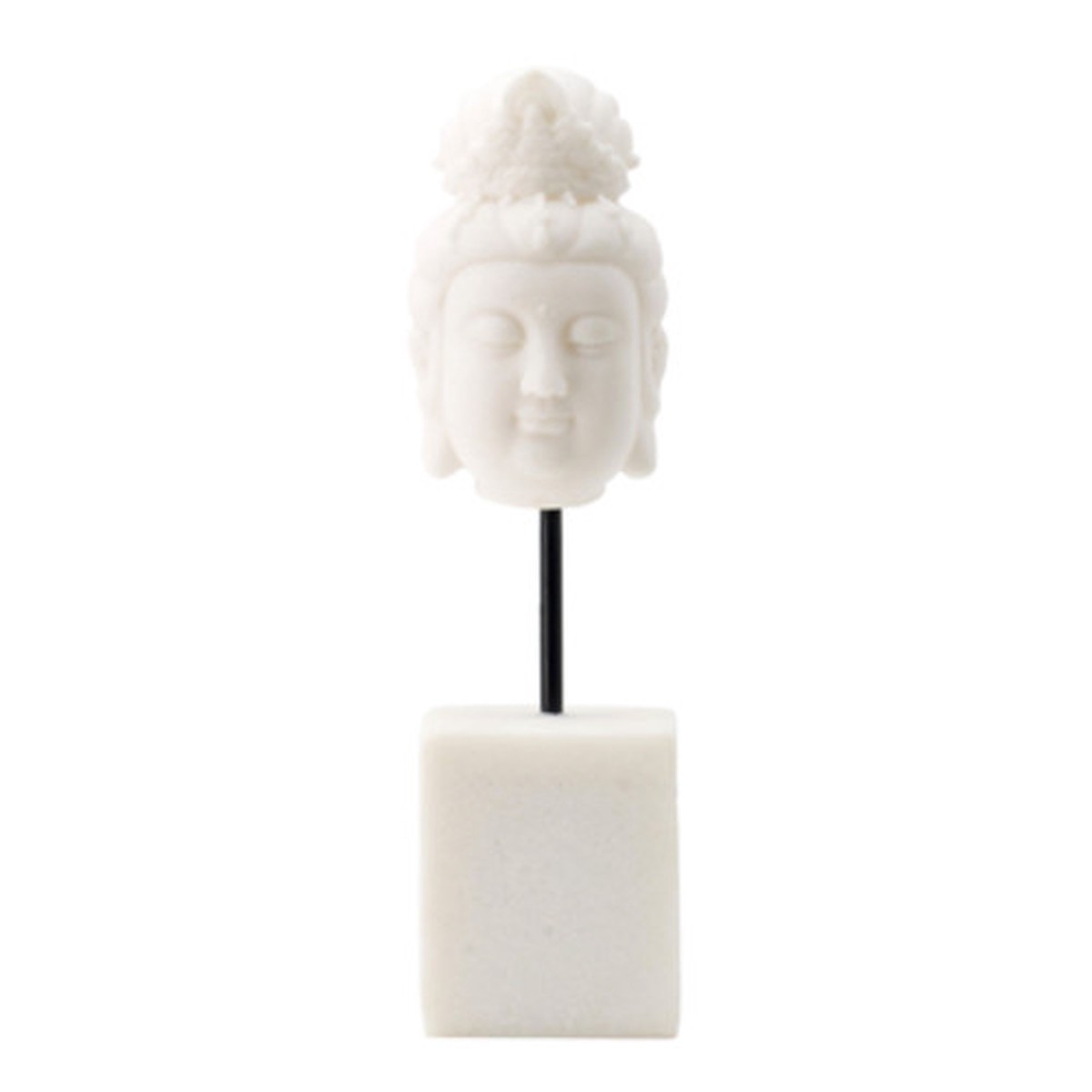 8.5" White and Black Buddha Head on Pedestal Stand Tabletop Decor