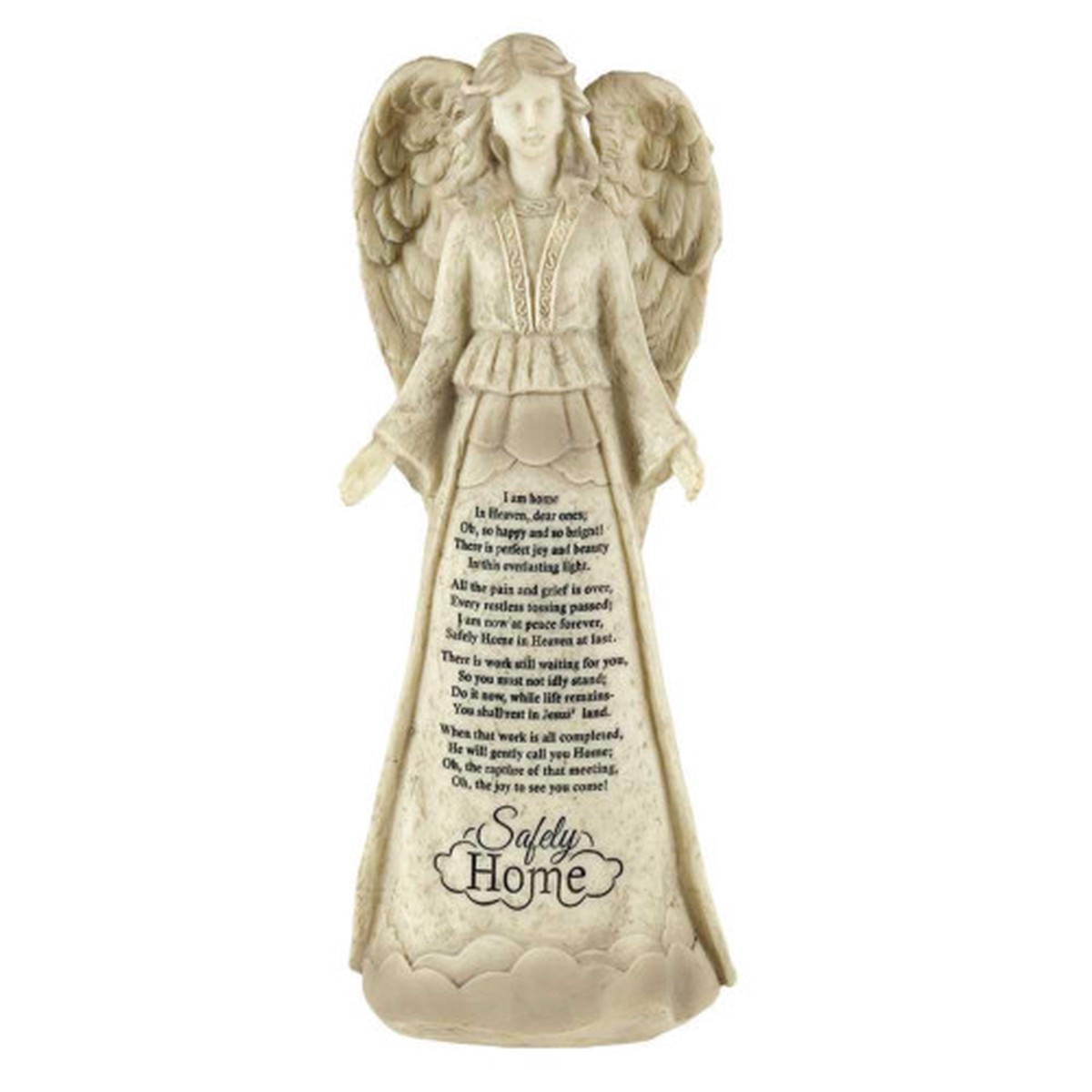 Engraved Safely Home Standing Bereavement Angel Figure - 11.5" - Cream and Black