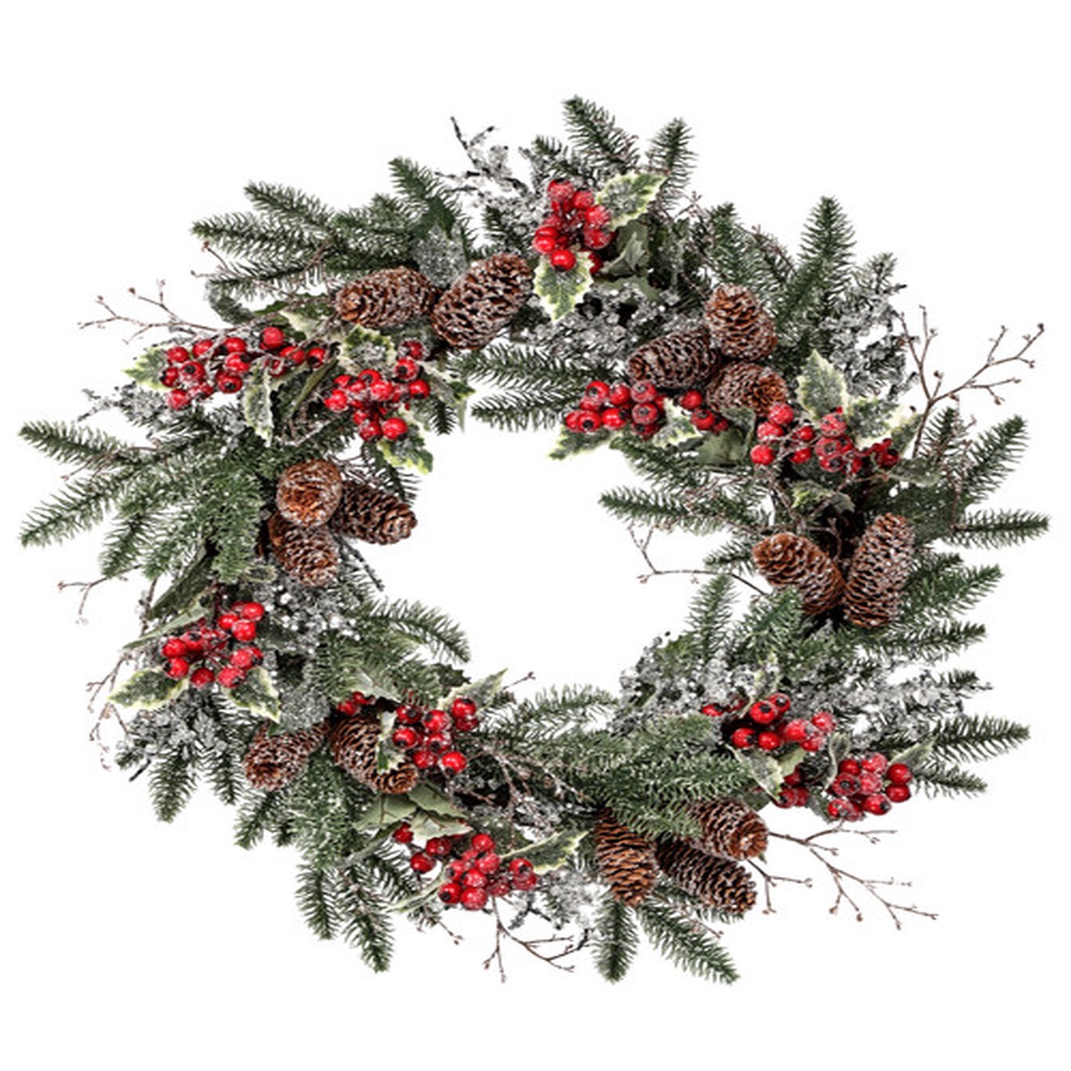 Frosted Sequin Berries and Hollies Artificial Christmas Wreath, 24-Inch, Unlit