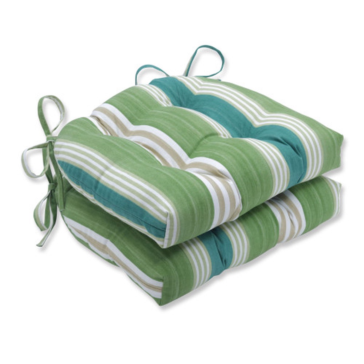Set of 2 Vertical Striped Tufted Reversible Chair Pads – 16″ – Green and White