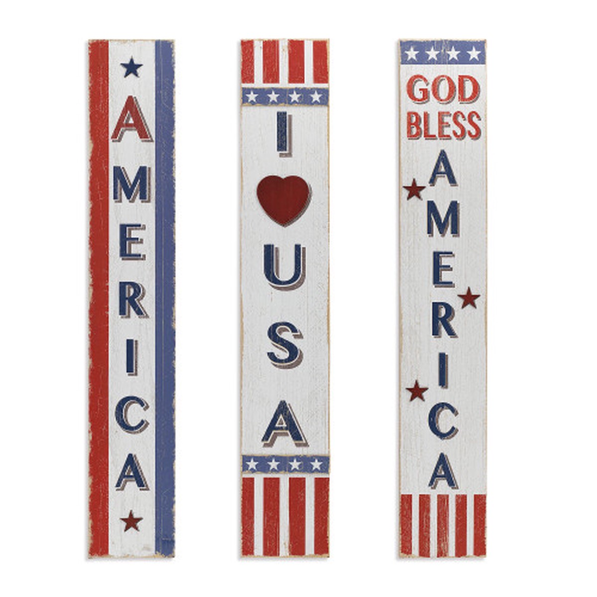 Set of 3 Red and White Americana Wall Decor 47"