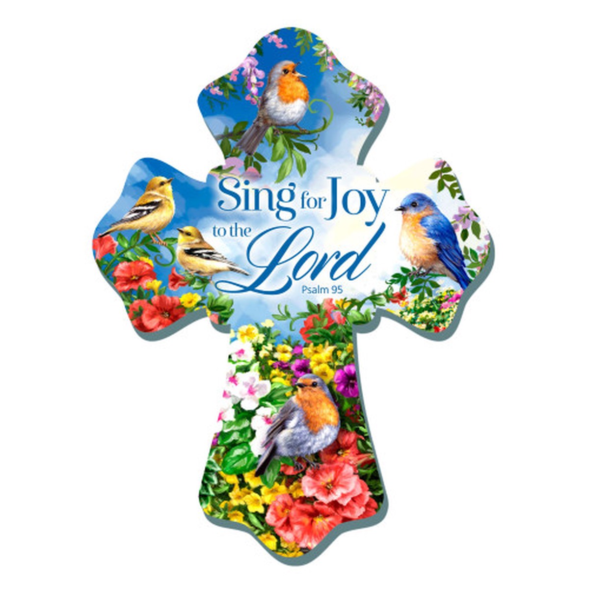 Sing For Joy to the Lord Floral Birds Wall Cross - 8"