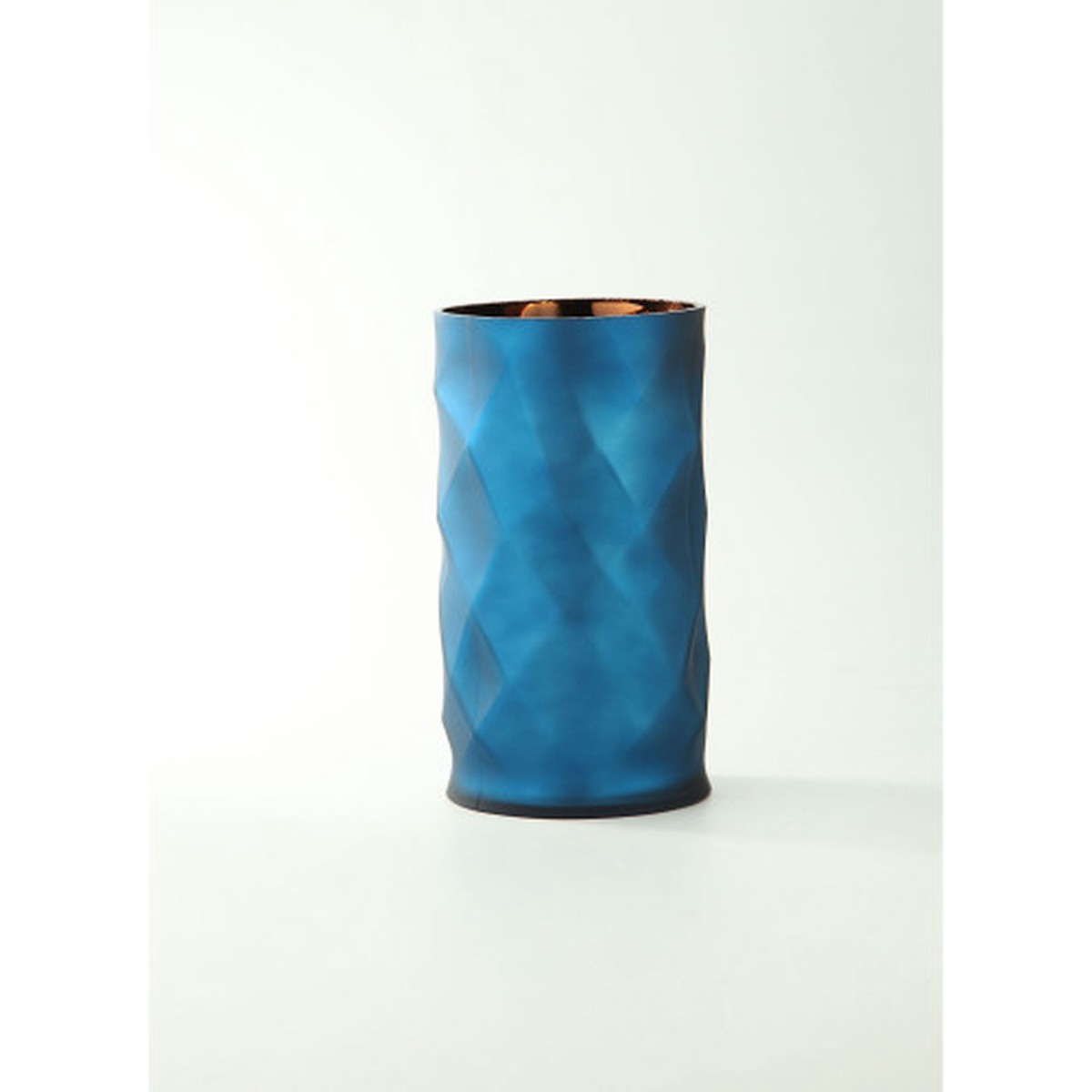 10″ Blue Geometric Faceted Glass Cylindrical Vase
