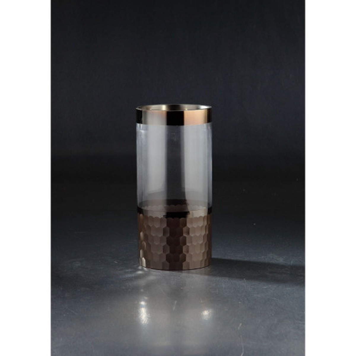 10″ Brown Hexagon Pattern Cylindrical Hand Blown Glass Vase