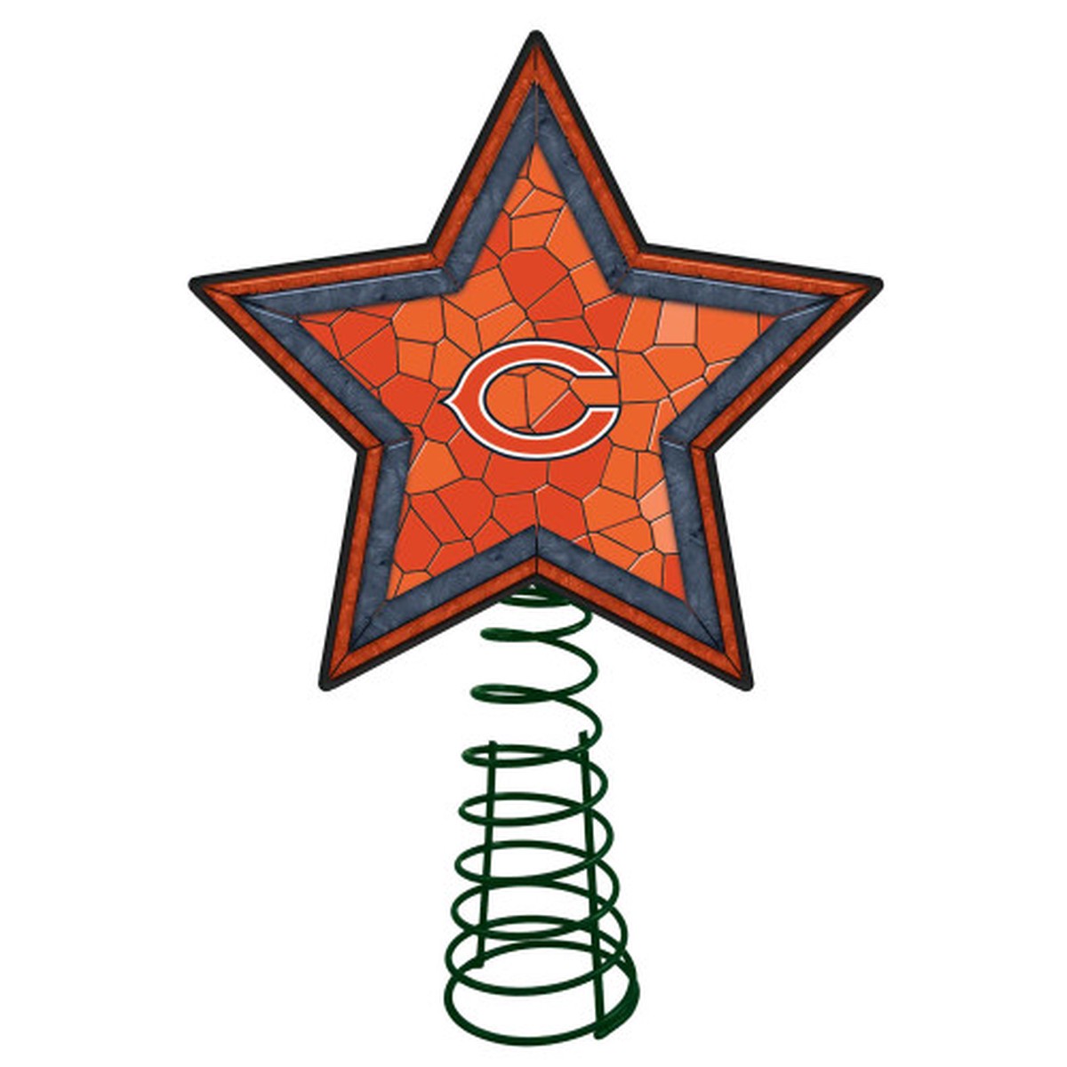 10″ Lighted Orange and White Mosaic Style Star NFL Chicago Bears Christmas Tree Topper
