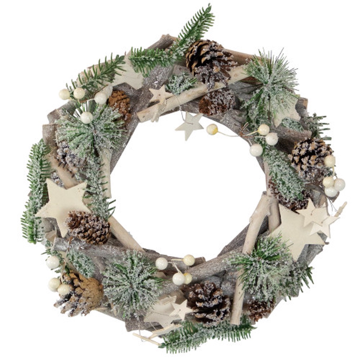 12″ Natural Branch with Stars and Berries Christmas Wreath