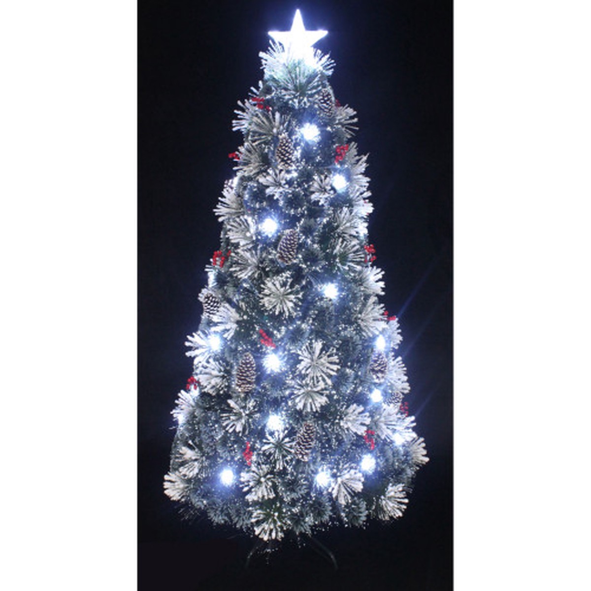 6' Pre-Lit Fiber Optic Berries and Cones Artificial Christmas Tree, LED Lights