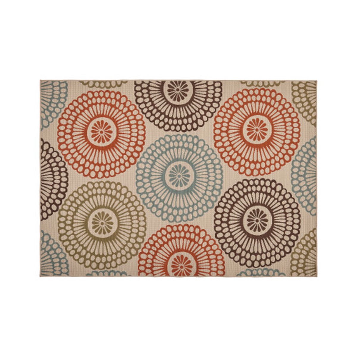 9.1′ x 6.5′ Ivory and Blue Medallion Rectangular Outdoor Area Throw Rug