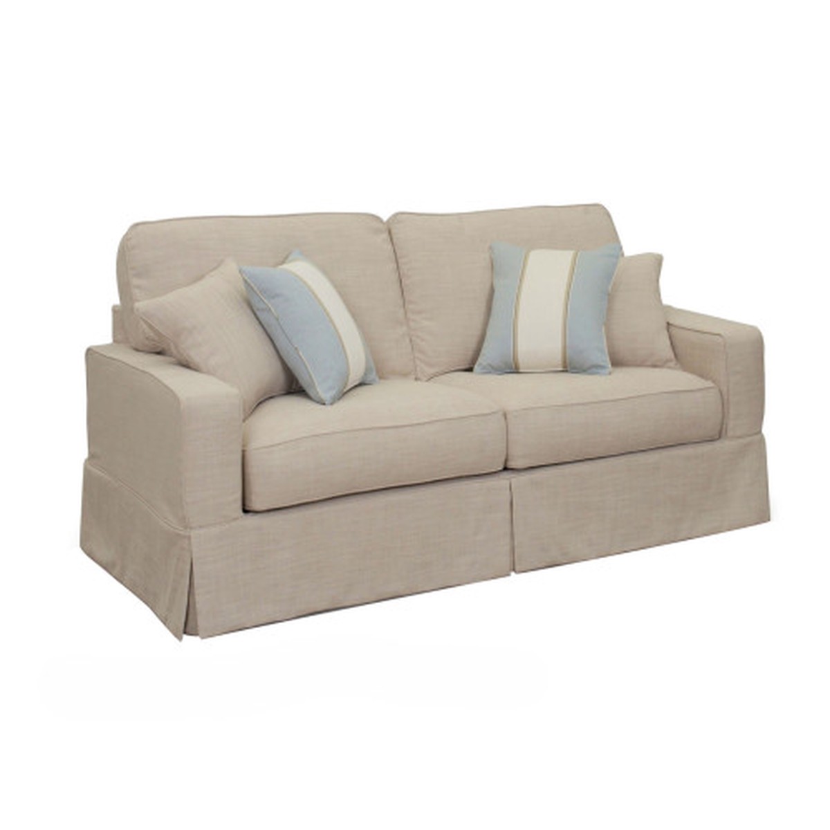 Sunset Trading Americana Box Cushion Loveseat Slipcover – 62″ – Beige