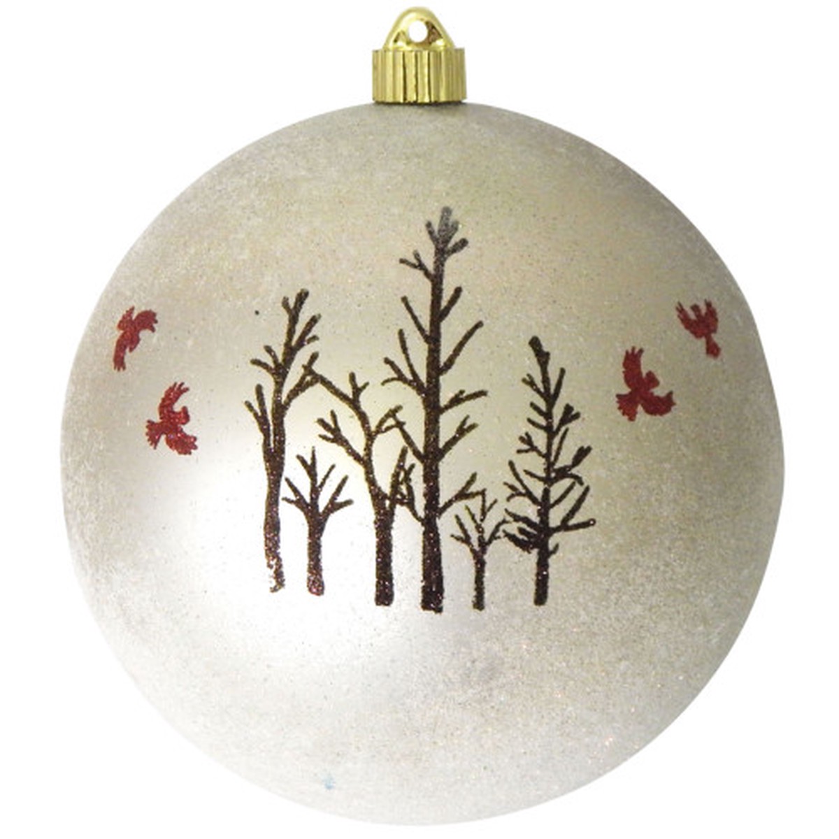 Trees and Cardinals Shatterproof Christmas Ball Ornament – 8″ (200mm) – Buff Velvet