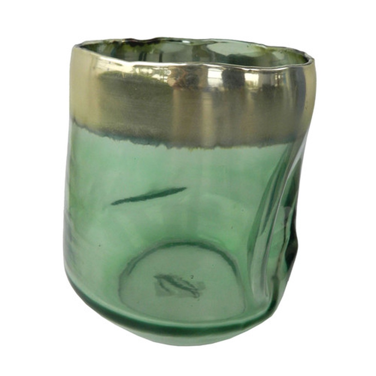 10.75″ Green and Gold Glass Votive Candle Holder with Rimmed Edge