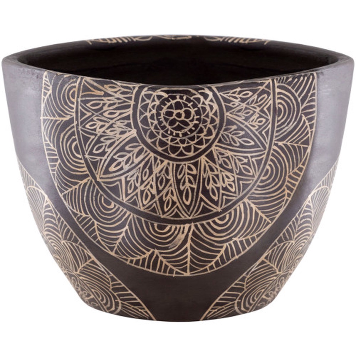 10″ Black and Beige Mandala Art Indoor Flower Planter