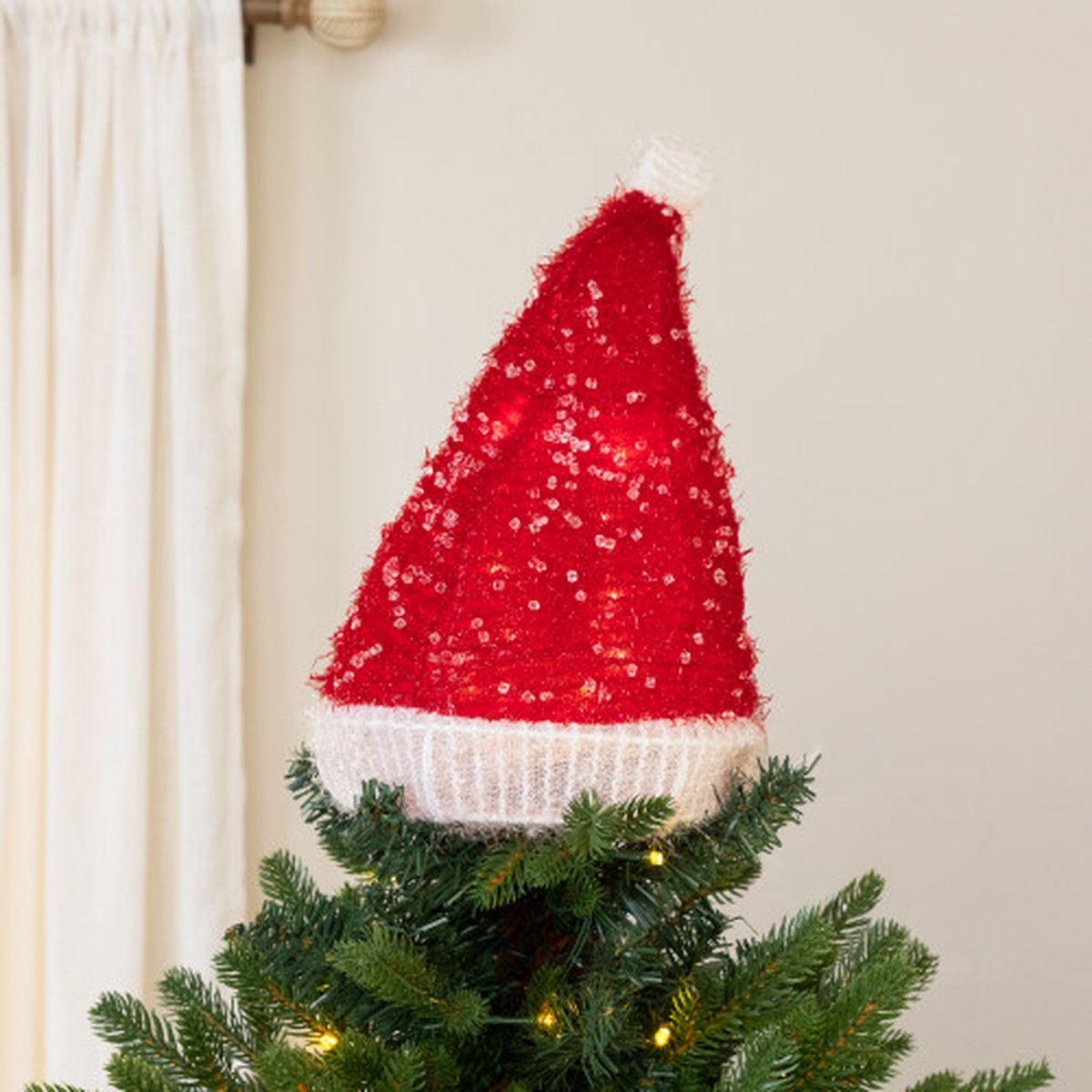 12.25" Lighted Santa Hat Christmas Tree Topper, Clear Lights