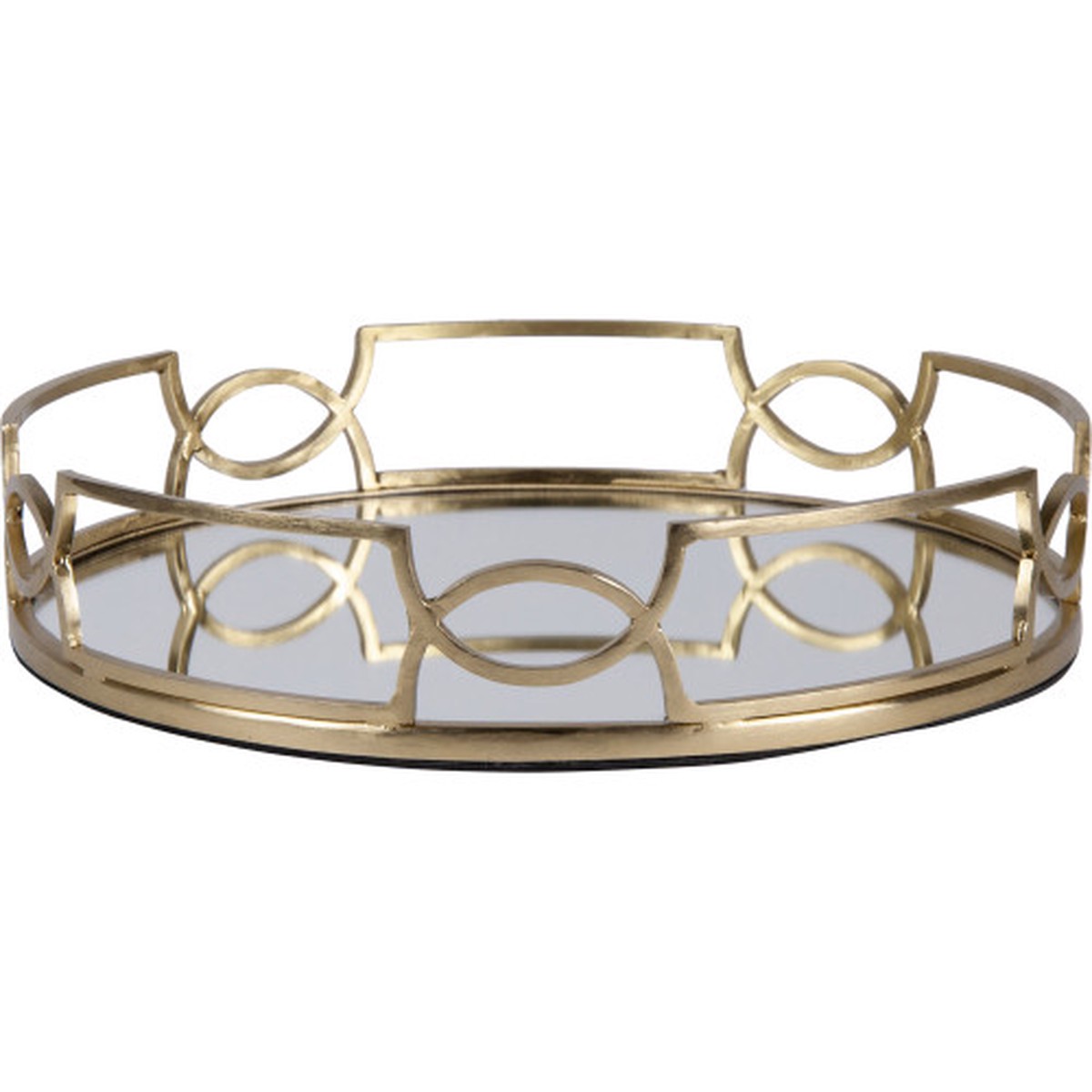 12″ Antique Brass Glass Tray with Mirror Top
