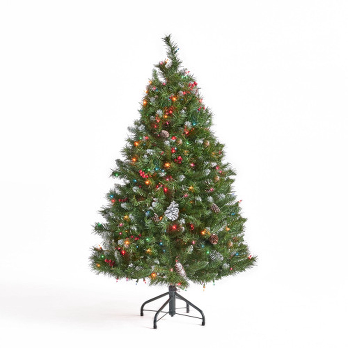 4.5′ Pre-Lit Full Mixed Spruce Artificial Christmas Tree with Frosted Branches – Multicolor Lights